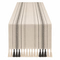 Runner da Tavola Beige e Nero a Righe con Nappe