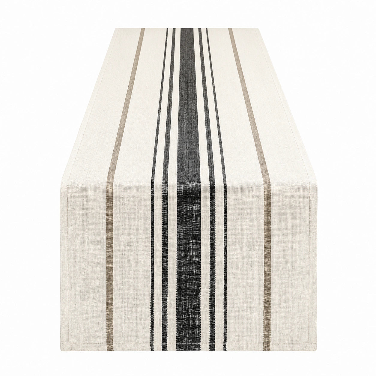 Runner da Tavolo a Righe Crema, Nero e Beige 180x35 cm