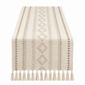 Runner da tavolo con frange geometriche beige 200x35 cm