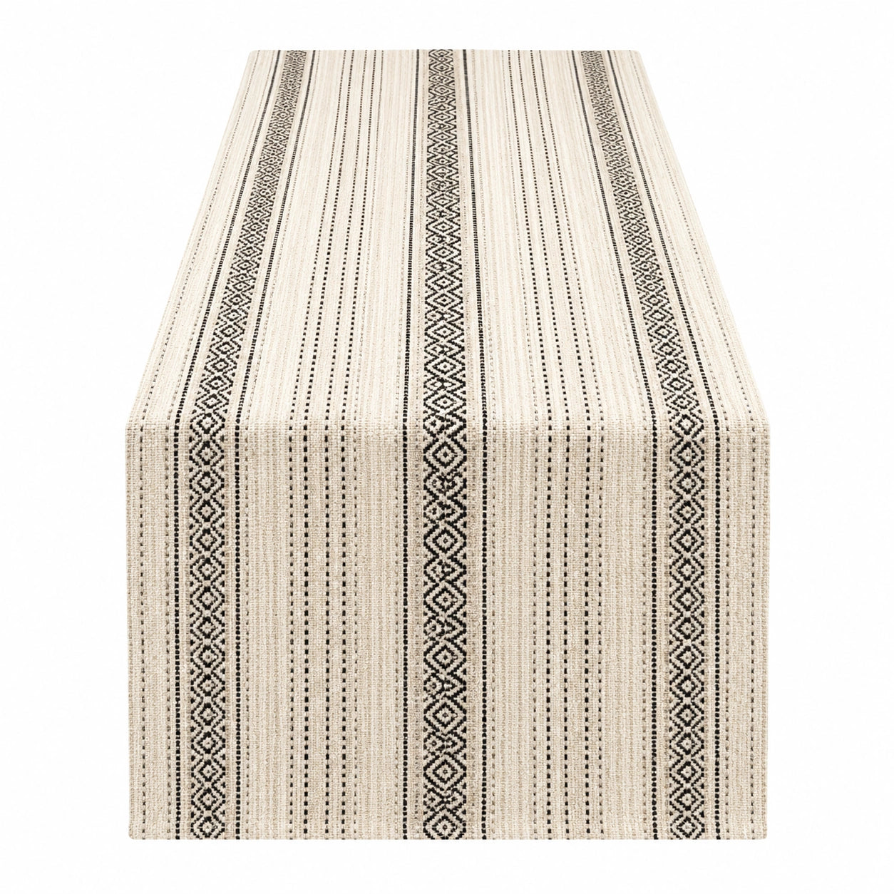Runner da Tavola con Motivo Geometrico Beige e Nero, 180x40 cm