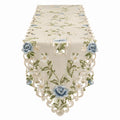 Runner da Tavolo Ricamato Floreale Beige e Blu 180x40 cm