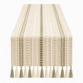Runner da Tavolo Decorativo con Frange Verde e Beige