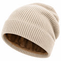 Berretto Invernale a Maglia Unisex Foderato in Pile Beige