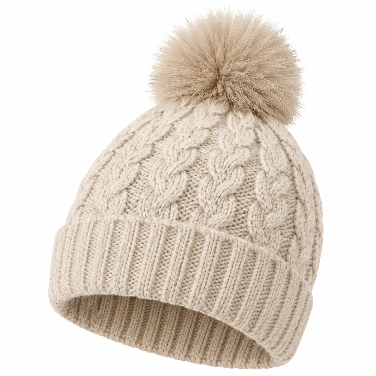 Cappello a Maglia con Pom Pom Beige