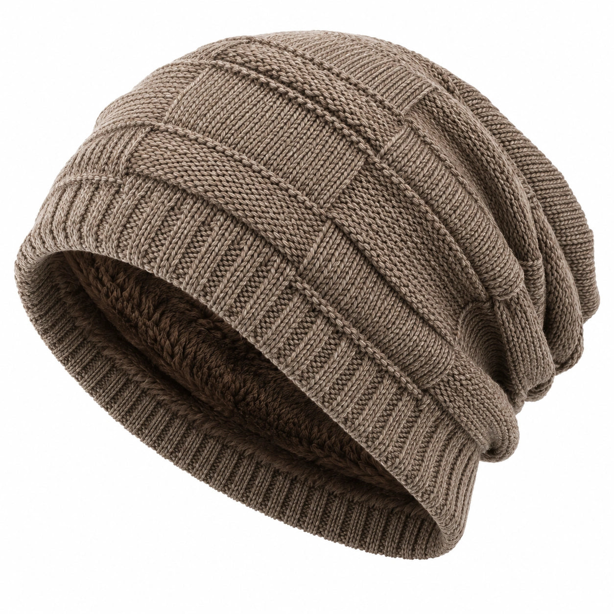 Berretto Invernale Foderato Unisex in Maglia Marrone