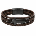 Bracciale in Pelle Marrone con Croce Nera