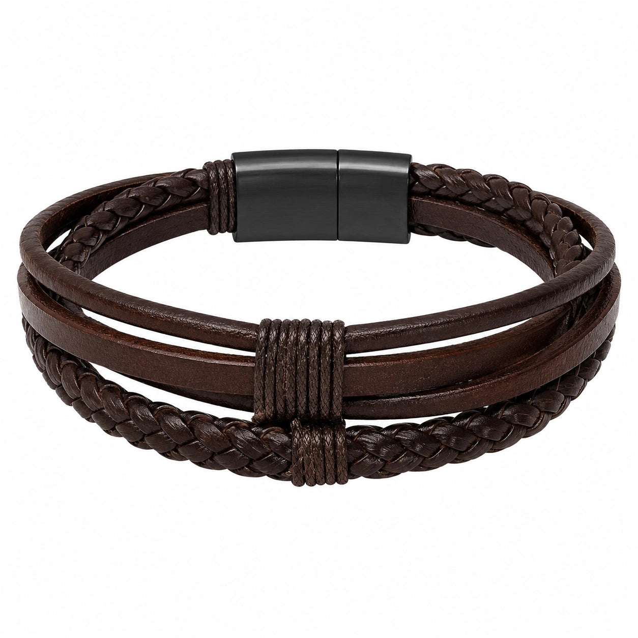 Bracciale Uomo in Pelle Marrone Scuro con Chiusura Magnetica