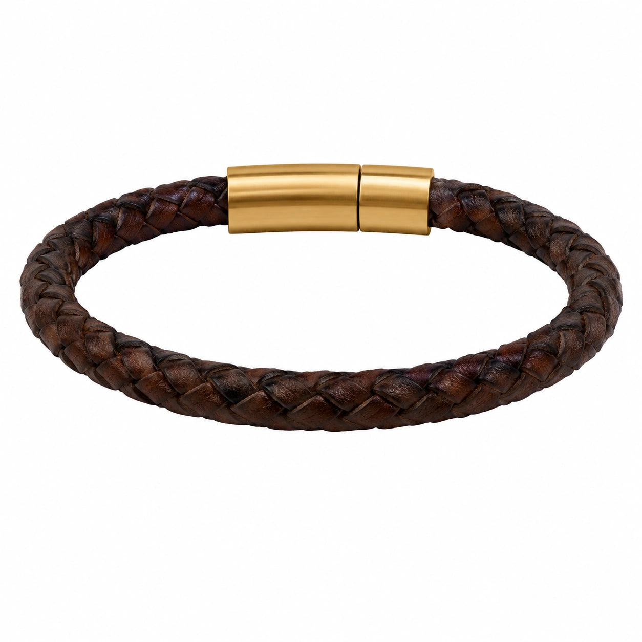 Bracciale Intrecciato Marrone con Chiusura Magnetica Dorata