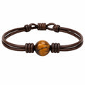 Bracciale in Pelle Marrone con Pietra Occhio di Tigre