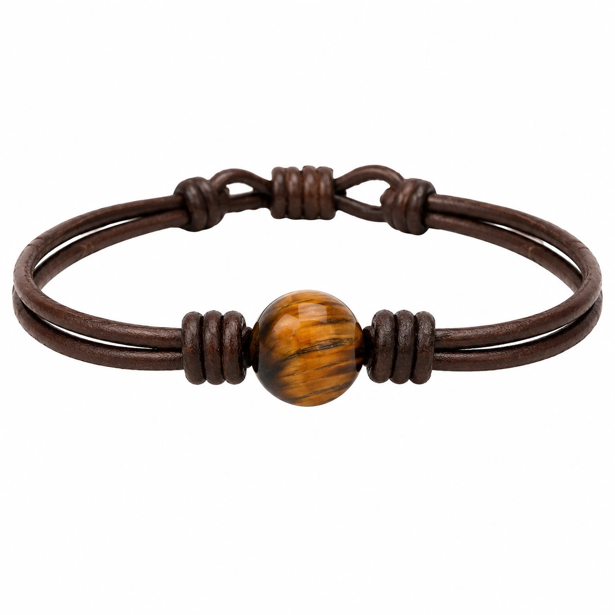 Bracciale in Pelle Marrone con Pietra Occhio di Tigre