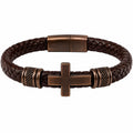 Bracciale Intrecciato con Croce in Metallo Bronzo Marrone