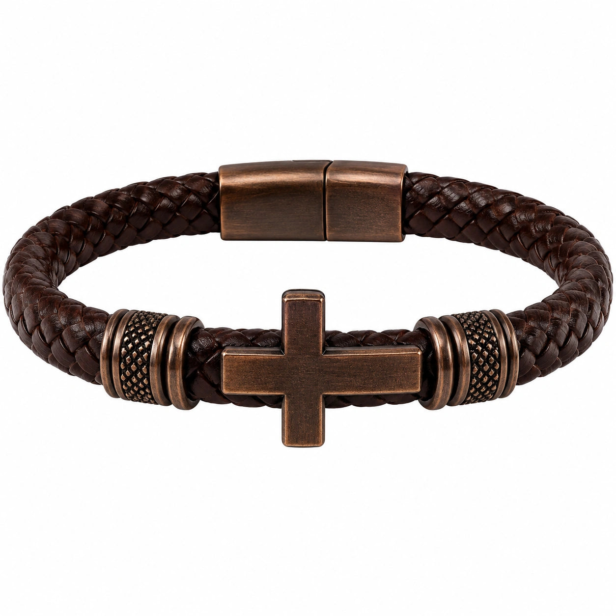 Bracciale Intrecciato con Croce in Metallo Bronzo Marrone
