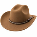 Cappello da Cowboy in Feltro Marrone con Cinturino Intrecciato