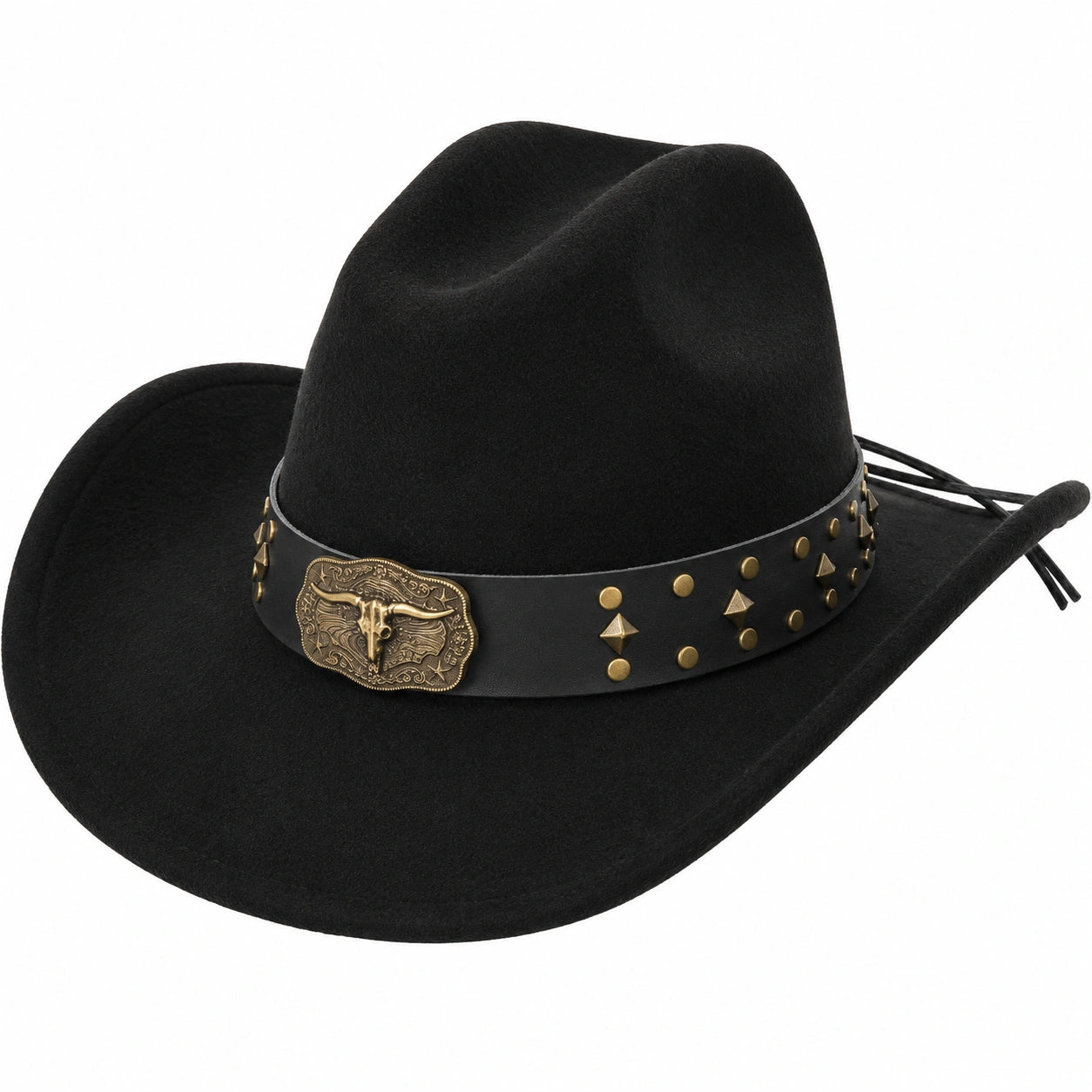 Cappello Cowboy Nero con Cinturino Borchiato