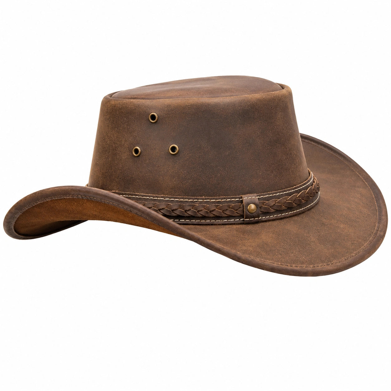Cappello Cowboy Marrone con Bordo Ampio e Design Traspirante