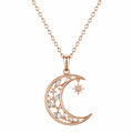 Collana con Ciondolo Luna e Stella in Oro Rosa con Cristalli