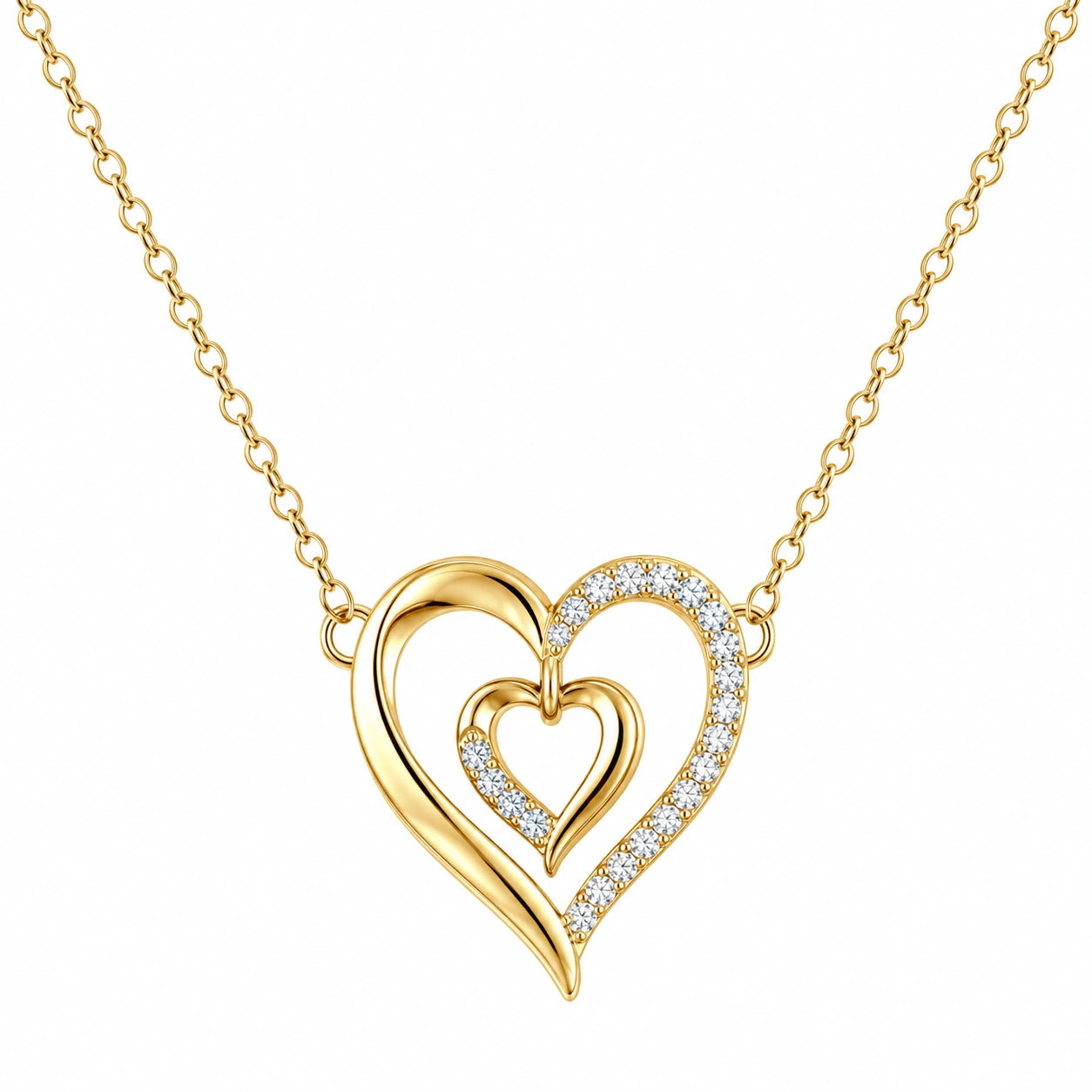 Collana Doppio Cuore con Cristalli in Oro