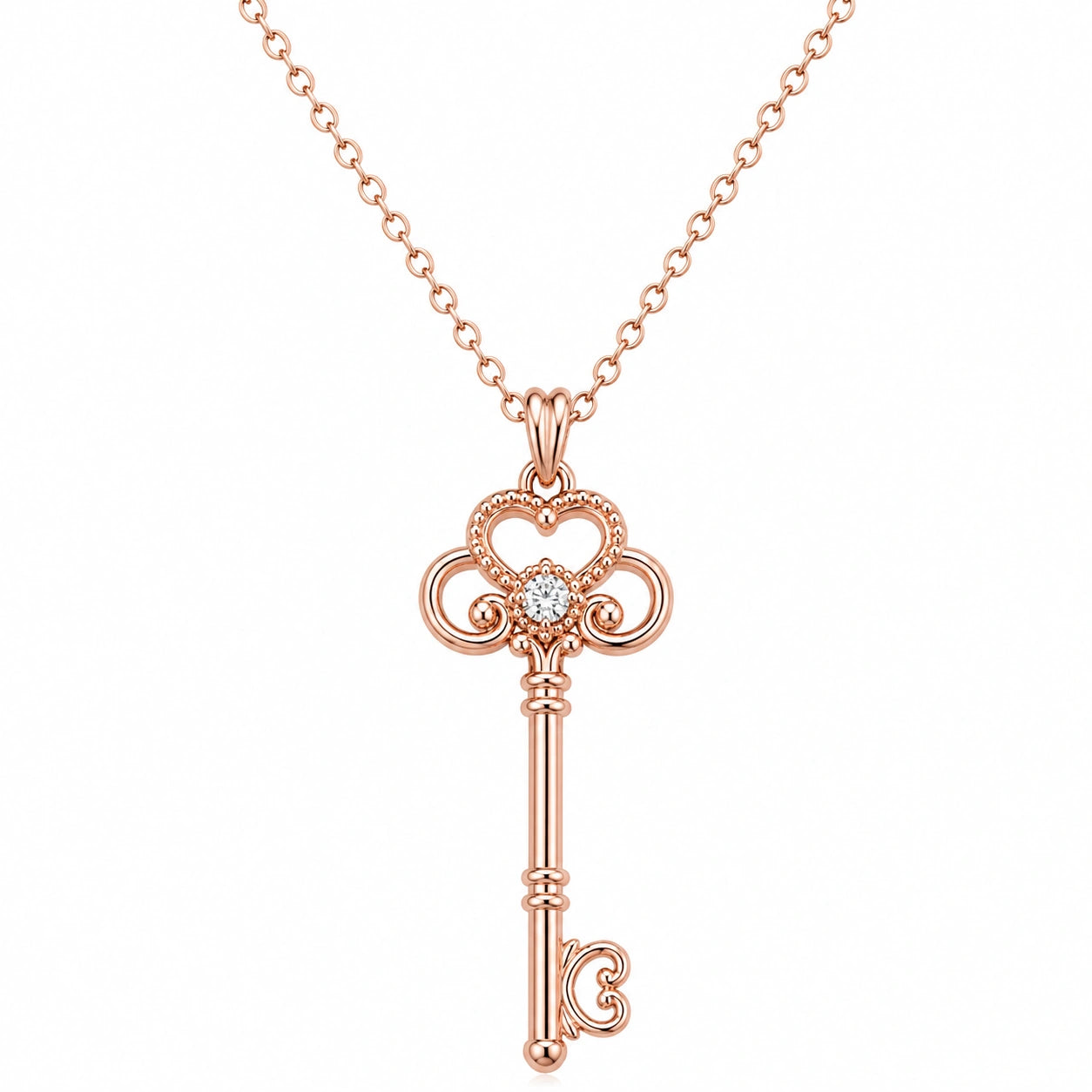 Collana con Ciondolo a Forma di Chiave in Oro Rosa con Dettagli a Cuore