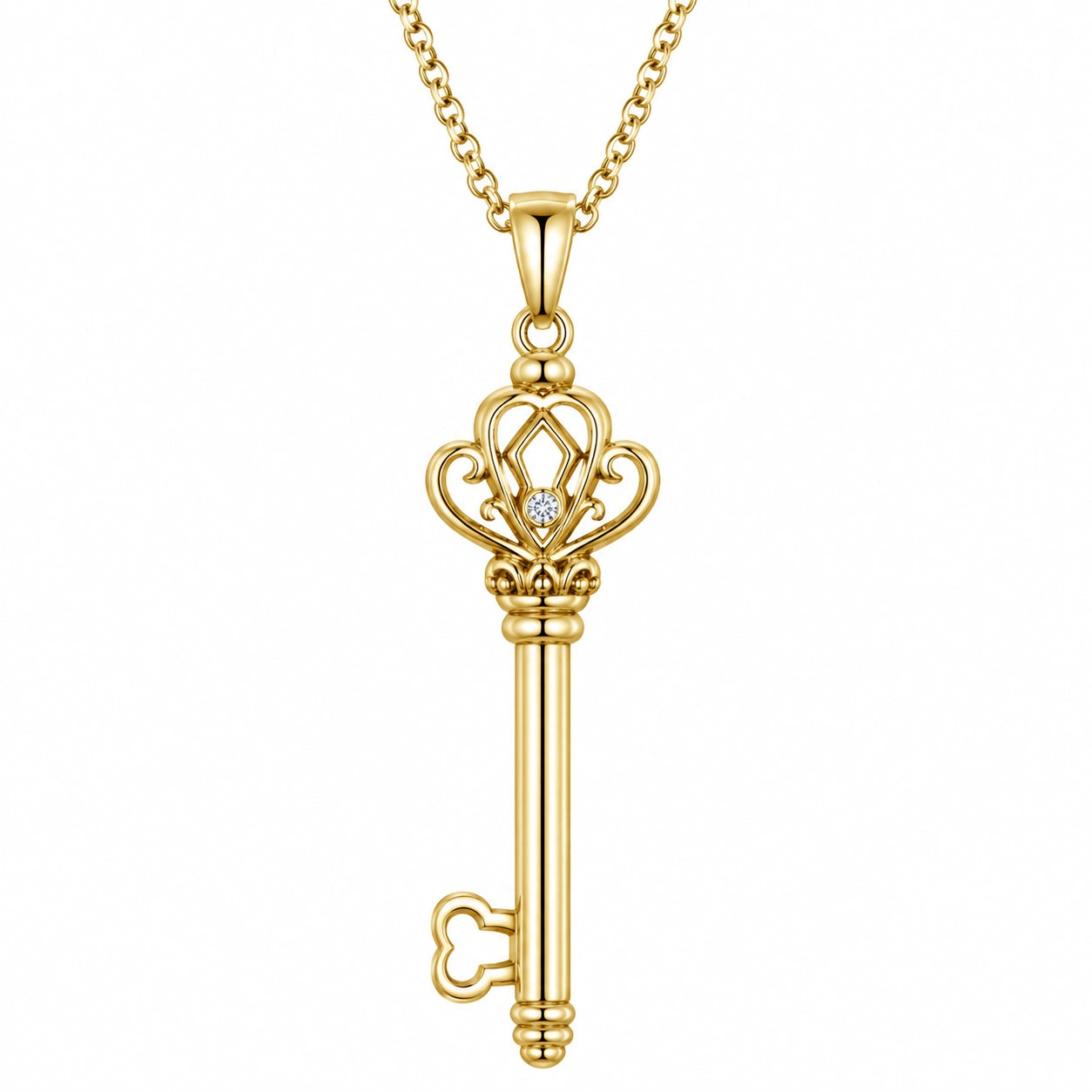 Collana Pendente Chiave Oro con Cristallo Incastonato