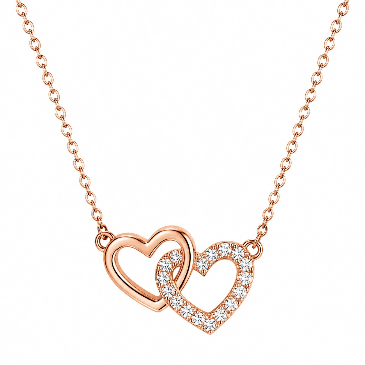 Collana con Ciondoli a Cuore Intrecciati in Oro Rosa e Cristalli